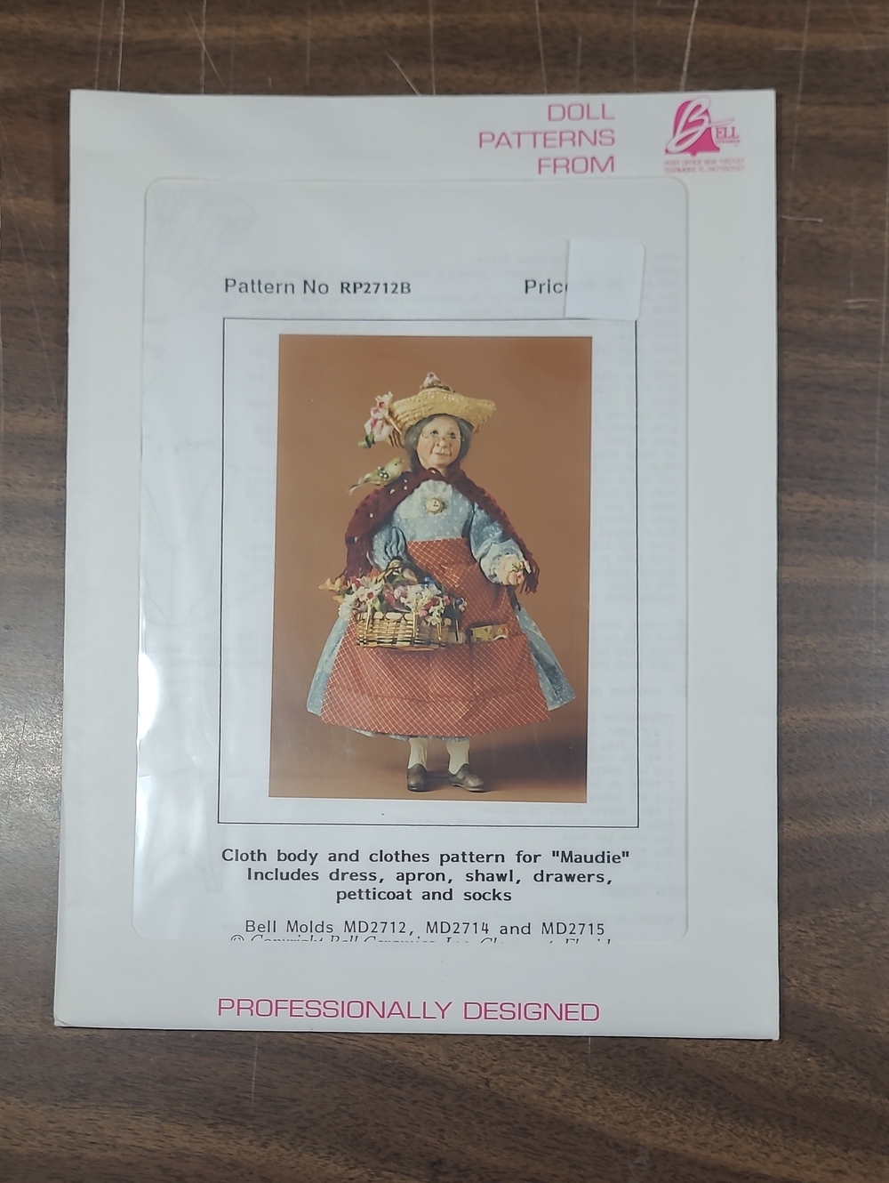 Vintage Doll Pattern "Maudie" with Blue Shawl and Red Skirt #RP2718B